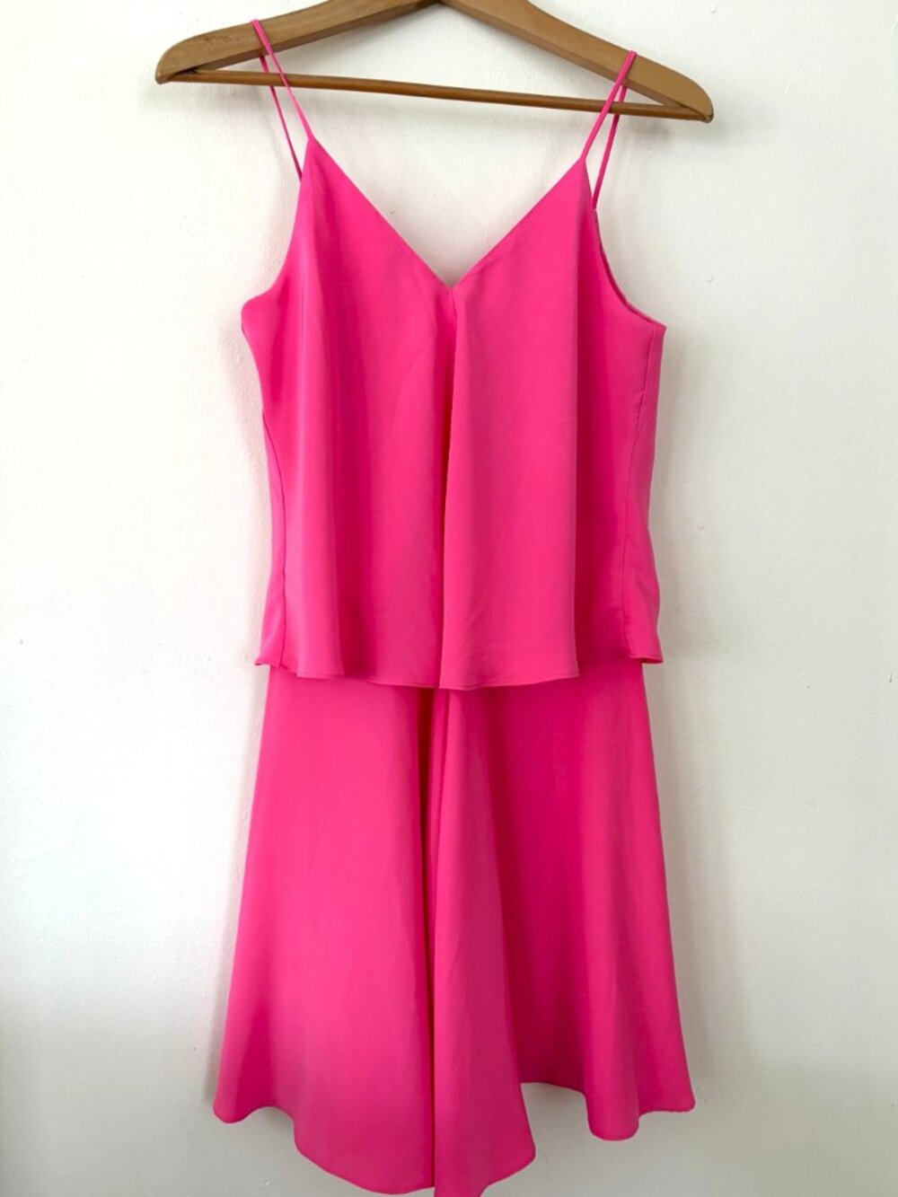 Amanda Uprichard 100% Silk Hot Pink Layered Dress Sz S | Made in USA